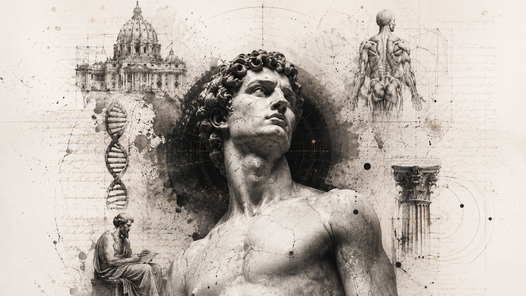 Collage artístico de arte, arquitectura y simbolismo para ARCHIVIO 01 de SPADARO